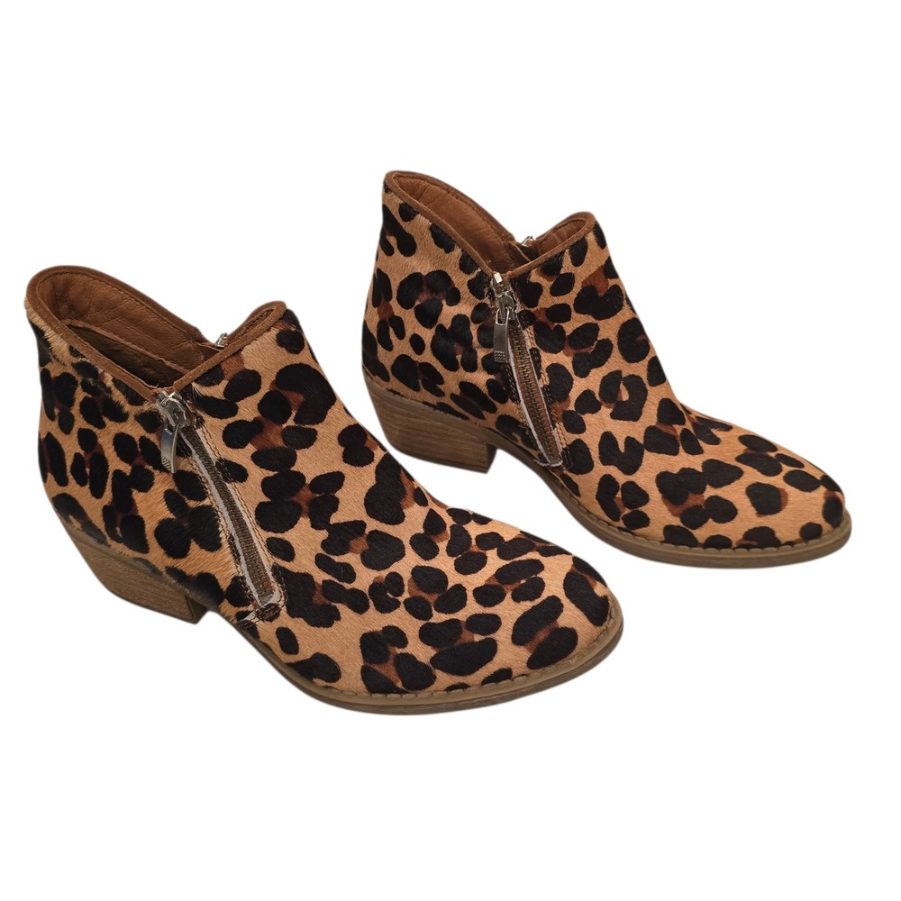 Eric Michael Leopard Calf Hair Ankle Bootie EU 37 Block Heel Portugal Leopard